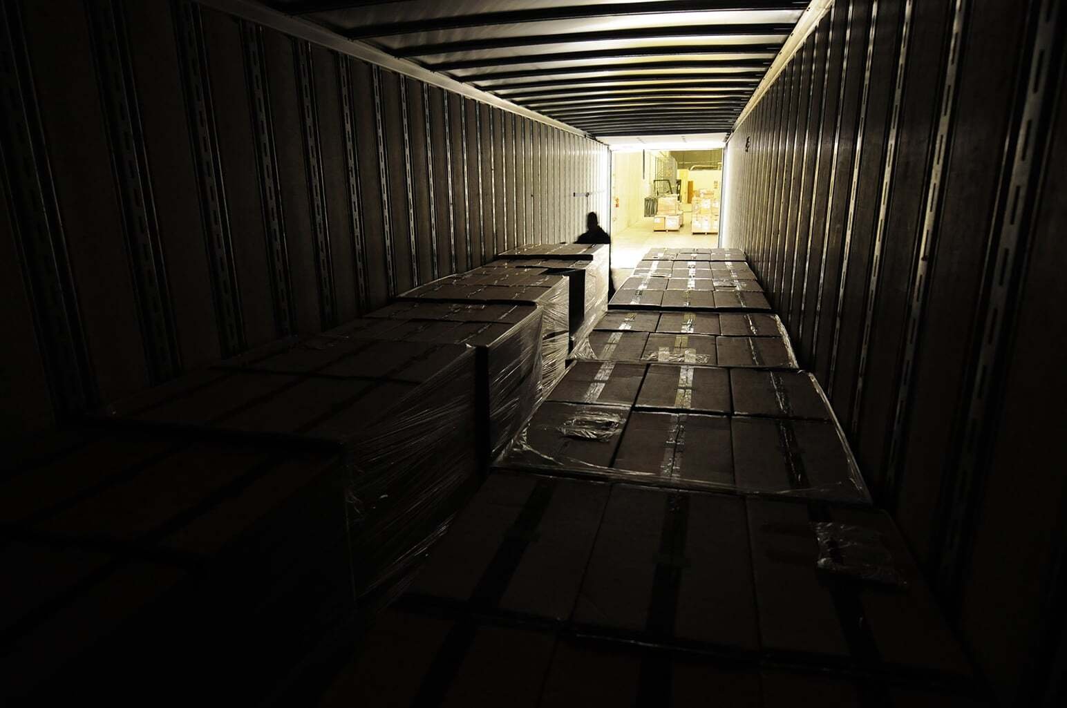 Palletized freight loaded inside a Morgan trailer